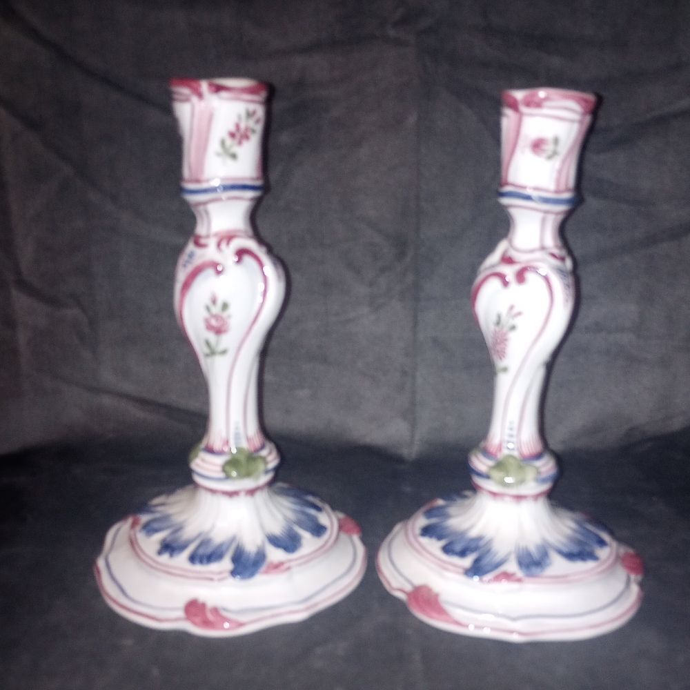 Vintage Set of 2 Hand Painted Italian Candlesticks 7 in EUC